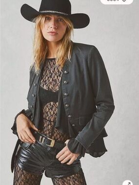 Free People Black Military-Inspired flutter jacket
